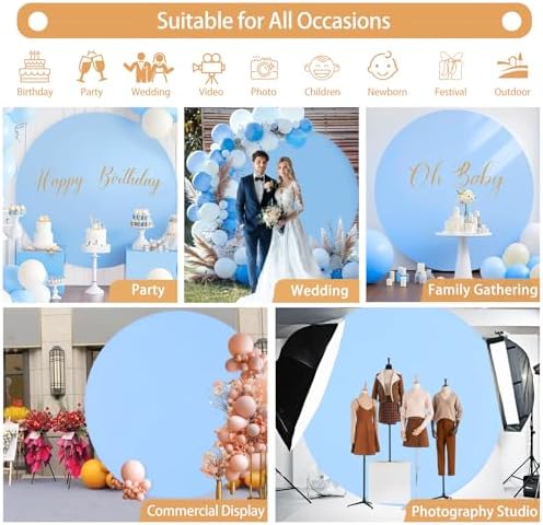 Gallety 7.2FT Baby Blue Round Backdrop Cover with Oh Baby Decal, Size Adjuster, Universal Fit for 5-7.2ft Circle Stand, Polyester Fabric Arch Cover for Wedding, Birthday Party, Photography Decor - Image 4