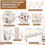 452 Pcs Wildflower Baby Shower Party Supplies for 50 Guest, Vintage a Little Wildflower Is on the Way Paper Plates Napkins Cups Tablecloth Cutlery Straws for Spring Summer Baby Shower Party Decoration - Image 2