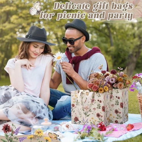 Abbylike 30 Pcs Retro Wildflowers Gift Bags Reusable Tote for Birthday - Image 4