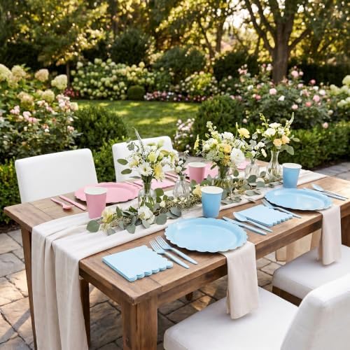 ArtSocket 350 Pack Disposable Tableware for 50 Guests, Pink Blue - Image 5
