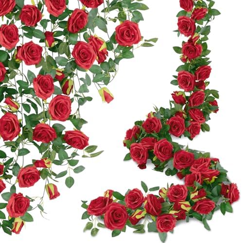 U'Artlines 3 Pack Artificial Red Rose Garlands Flower Vines 19.5 ft by UArtlines