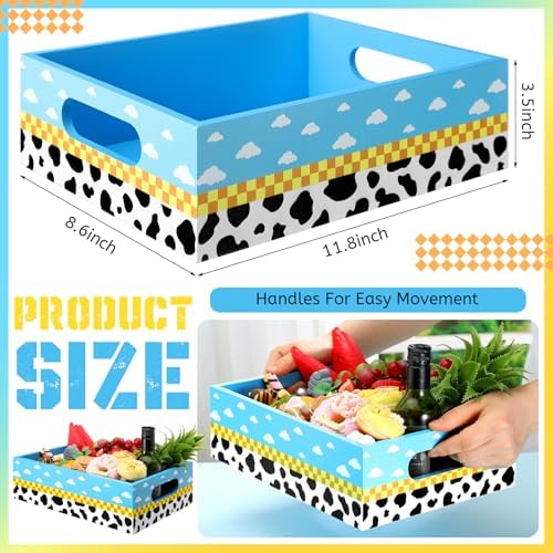 GlikCeil Cow Print Wooden Serving Tray with Handles, 11.4 x 8.7 Inch - Image 2
