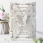 Hosmsua 5.12 x 7.3 Inch 20PCS Laser Cut Butterfly Quinceanera Invitation Kit Lace Flora Wedding Invitations with Envelopes for Quinceañera Wedding Bridal Shower Invite (Silver Glitter) - Image 2