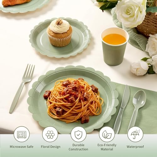 Goodluck 350 PCS Sage Green Paper Plates Set, 50 Guest Green Party Supplies - Image 3
