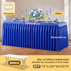 Royal Blue Polyester Table Cloths for Rectangle 6 Foot Tables, 2 Pack Wrinkle Free Tablecloths Stretchy Banquet Ruffle Fitted Table Cover Desk Skirt for Parties Wedding Birthday Baby Shower - Image 5