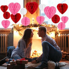 40Pcs Valentines Day Party Heart Decorations - Red Pink White Paper Honeycomb Hearts Balls Hanging, Valentine's Decor for Office, Birthday and Classroom - Image 2