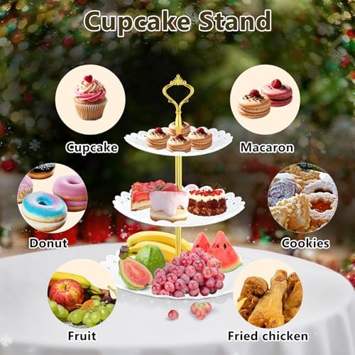 Lazycorner 10 Pcs Dessert Table Display Stands Set , with 6 Pcs 3-Tier Cupcake Stand & 4 Pcs Food Serving Tray - Cookie Tray Rack Serving Tray Cake Display Tower for Wedding Baby Shower Tea Party - Image 6