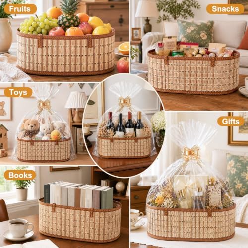 6 Set Baskets for Gifts Empty,Foldable Woven Basket for Gifts with Handles - Image 5