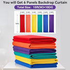 15×10 FT Rainbow Backdrop Curtains for Themed Parties, 6 Panels 2.5×10ft Wrinkle Free Soft Polyester Pastel Color Photo Backdrop Drapes for Birthday Party Wedding Baby Shower Photo Background - Image 2