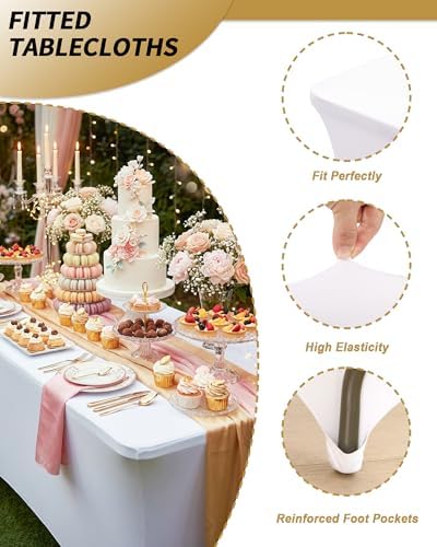 Fixwal 4 Pack 6FT White Tablecloth Rectangle Spandex Fitted Table Cover - Image 4