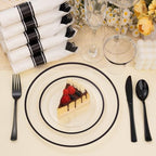 BESTSTAR 175 PCS Clear and Black Disposable Plastic Plate Set for 25 Guests - Image 2