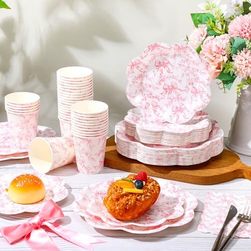 Newtay 250 Pcs Pink Bow Disposable Paper Plate Napkins - Image 4