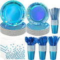 Iridescent Blue Party Supplies Decorations Serve 50, Holographic Blue Paper Plates and Napkins, Disposable Iridescent Party Plates Cups Napkins for Wedding Anniversary Birthday Bridal Shower Party by EnjoyYourFunnyParties