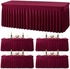 gogoparti 4 Pack Spandex Burgundy Fitted Table Cloth for 6ft Rectangle Tables Burgundy Stretch Tablecloth Table Covers Banquet Table Clothes Wrinkle Free Table Skirt for Parties Wedding by Gogoparti