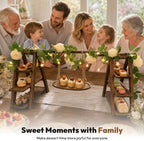 Wooden 3 Tier Cupcake Stand with Swing, Star String Lights & Champagne Flower Vine, Rustic Dessert Table Display Set, Tiered Food Serving Tray for Party, Wedding, Catering Centerpieces - Image 6