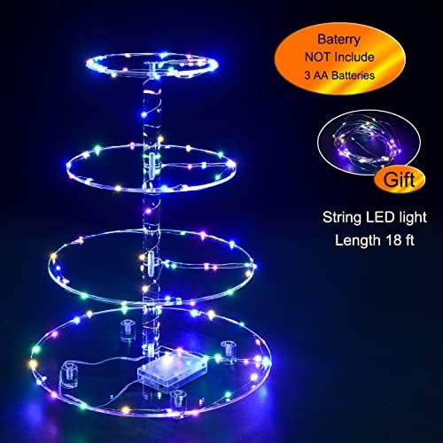 Cupcake Stand, 4-Tier Round Cupcake Holder with LED light String, Acrylic Cupcake Tower Display-Dessert Tower-Pastry Stand-Cupcake Tier Stand for Wedding, Birthday party ( Colorful Light) - Image 3