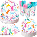 Honeydak 210 Pcs Easter Plates and Napkins Serve 30 Pastel Colorful Bunny 7" and 9" Rabbit Plates Napkins and Forks Tableware for Spring Holiday Easter Party Table Decor Supplies by Honeydak