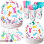 Honeydak 210 Pcs Easter Plates and Napkins Serve 30 Pastel Colorful Bunny 7" and 9" Rabbit Plates Napkins and Forks Tableware for Spring Holiday Easter Party Table Decor Supplies by Honeydak