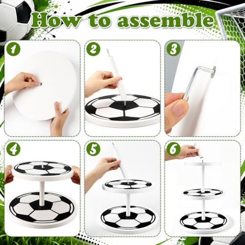 Thenshop 3-Tier Wooden Soccer Cupcake Stand 12 Inch, World Soccer Party Decorations, Sport Dessert Cake Table Displays for Tailgate, Birthday, Baby Shower, Sports Theme Party Supplies - Image 3