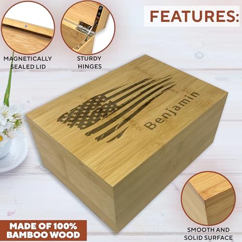 Personalized American Flag Gift Box, Engraved Memory Box Bamboo Wood - Image 7
