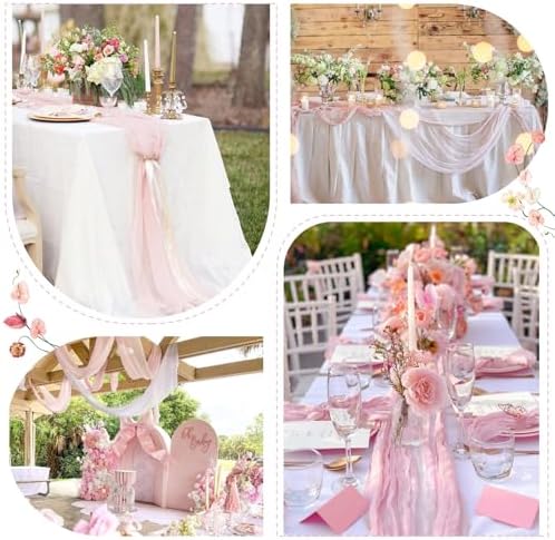 Sioloc 5 Pack Light Pink Cheesecloth Table Runner 120'' x 35'',Spring Easter Decor Soft Gauze Boho Wedding Table Decor for 10ft Table Birthday Party,Baby Shower, Bridal Shower, Home & Event Decor - Image 4