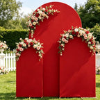 Set of 3 Metal Arch Backdrop Stands with Red Covers, 6/6.6/7.2FT - Image 2