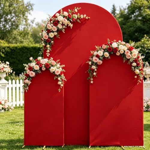 Set of 3 Metal Arch Backdrop Stands with Red Covers, 6/6.6/7.2FT - Image 2