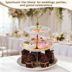 2PCS Cupcake Stand, 3 & 2 Tier Dessert Stands, Round Embossed Dessert Table Display Set White Porcelain Tiered Tray Cake Stand For Weddings,Birthday, Baby Shower And Home Decorating Serving Tray - Image 2