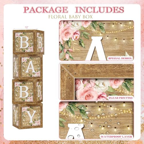 Baby Shower Decoration for Girl, Pink Rose Gold Baby Shower Party Supplies, Floral Gender Reveal Party Decor, Baby Boxes, Mom to Be Sash and Dad to Be Pin, Pink Balloon Arch Backdrop Tablecloth - Image 4