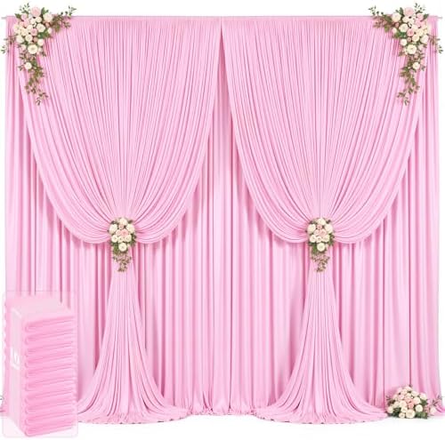 50ft x 12ft Light Pink Backdrop Curtains Wrinkle Free Backdrop Curtain for Wedding Parties Pink Fabric Backdrops Drapes Back Drop Cloth Bridal Shower Stage Curtains Wedding Decorations for Reception by Tao-GePartyDecorations