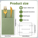 Cindeer 150 Pcs Sage Green Linen Dinner Napkins with Built in Flatware - Image 2
