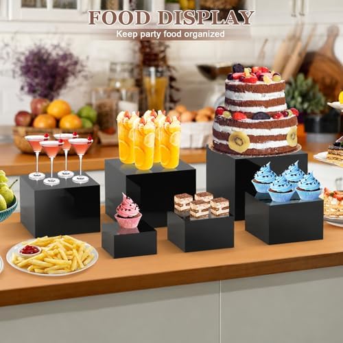 6Pcs Black Buffet Risers Set (Size 5",6",7",8",9",10"),Food Risers for Buffet Table Display Stand Shelf for Party Catering Dessert Collectibles Acrylic Cube Boxes Display with Hollow Bottoms - Image 3