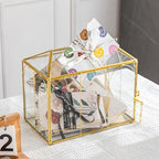 Glass Cards Box with Slot & Lock - 10.2" x 5.9" x 8" Vintage Geometric, Wedding Receptions, Home Reception, Tabletop Decor, Christmas Party, Gold - Slot Length 6.1 Inches - Image 2