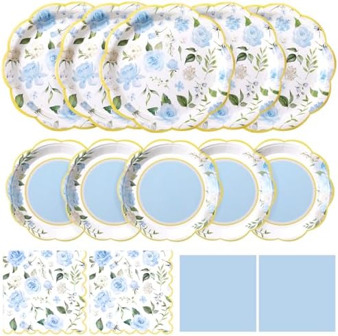 Funnymoom 200 Pcs Blue Floral Party Decorations Paper Plates Serve 50 by Funnymoom