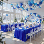6 Packs Royal Blue Satin Tablecloths Rectangle 6FT, Glitter Spandex Fitted Stretch Table Covers Wrinkle-Free Floor Length Shimmer Table Skirt for Weddings Parties Baby Shower Banquets Vendor Events - Image 3