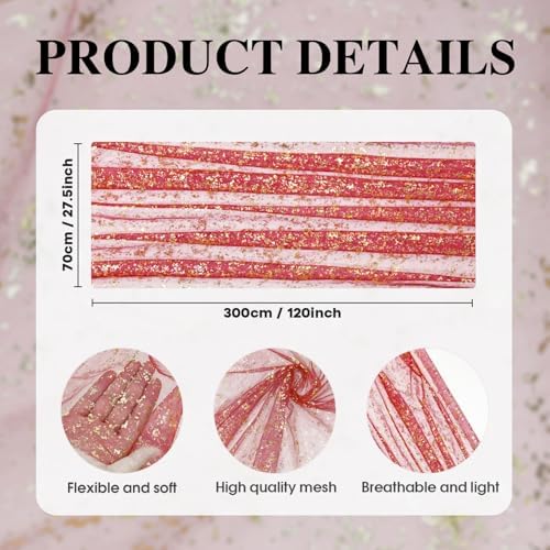 Artoid Mode Red Gold Gauze Table Runner 120 Inch 10Pcs, Glitter Metallic Foil Sheer Dining Wedding Anniversary Holiday Table Decor for Home Party - Image 5