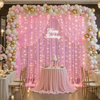 10ft×15ft Pink Tulle Backdrop Curtains with Lights String for Parites Pink Sheer Backdrop Curtains for Baby Shower Girls Birthday Party Wedding Bridal Shower Photo Shoot Background 2 Panels 5×15ft - Image 3
