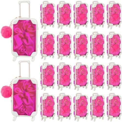 LemonRoad 60 Pcs Mini Empty Suitcase Box with Plush Keychain, Rose Red by Unknown