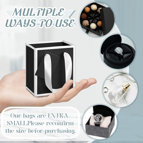 Yeaqee 100 Pcs Mini Paper Gift Bags with Handles Tag, Black,White - Image 3
