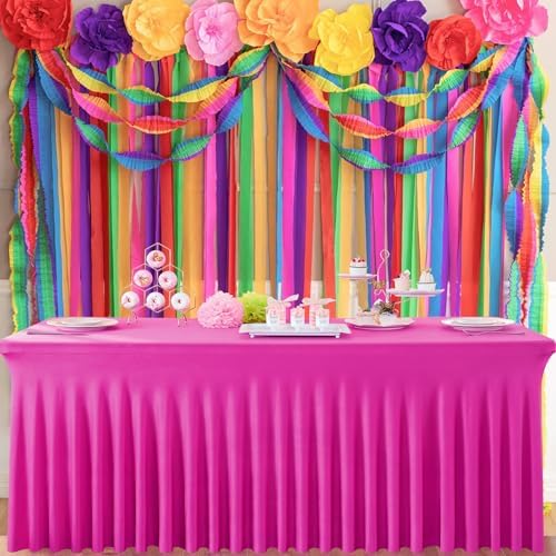 6 Pack Hot Pink Spandex Tablecloth for 6 Foot Rectangle Tables, Wrinkle Free Fitted Table Cloth Cover 6ft Fuchsia Stretchy Tablecloths with Skirt for Parties Weddings Birthday Banquet Baby Shower - Image 5