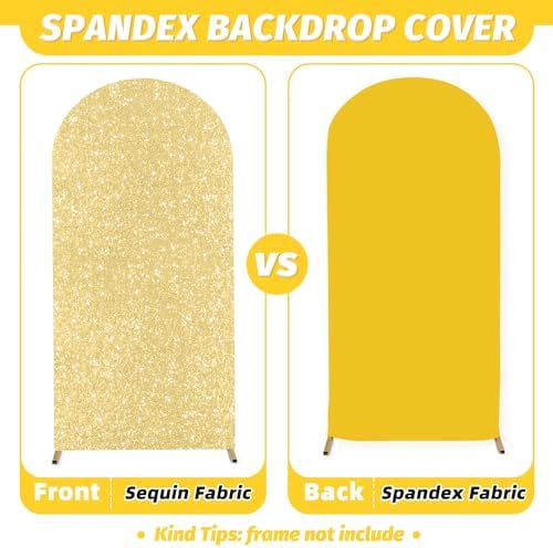 MODFUNS Gold Sequin Arch Cover Set of 2 Spandex Arch Cover 7.2&6ft Sparkly Wedding Arch Cover Fitted Wedding Arch Stand Covers Round Top Arch Covers Stretchy Backdrop for Birthday Party Reception - Image 4