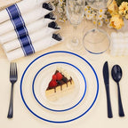 BESTSTAR 700PCS Clear and Blue Disposable Plastic Plates Set for 100 Guests - Image 3