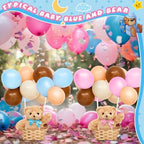 Hollowfly 6 Set Bear Baby Shower Party Centerpieces Table Decoration 6 Gender Reveal Stuffed Plush Bears 6 Bamboo Baskets 60 Colorful Balloons 12 Balloon Stands Birthday Party Wedding(Blue, Pink) - Image 3