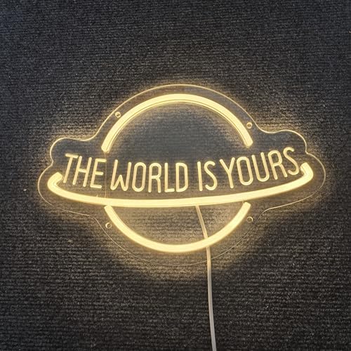 The World Is Yours Neon Sign for Wall Decor, Planet LED Neon Light Lamp, USB Powered for Man Cave Home Bar Club Cafe Wedding Game Room Bedroom Wall Art - Image 2