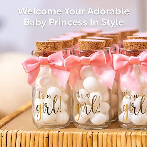 Ethisa Small 24 Pack It's a Girl Milk Glass Bottles with Ribbons and Stickers - Vintage Baby Shower Favors for Guests and Table Centerpieces - Girl Baby Shower Decorations - Sturdy Thank You Candy Jar - Image 3