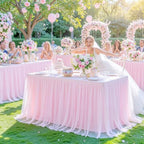 6 Pack Pink Table Cloth for 6 Foot Rectangle Tables, Pink Stretch Fitted Tulle Table Covers Skirt, Rectangular Ruffle Tutu Tablecloth Wedding Banquet Baby Shower Cake Tablecloths Decorations - Image 7