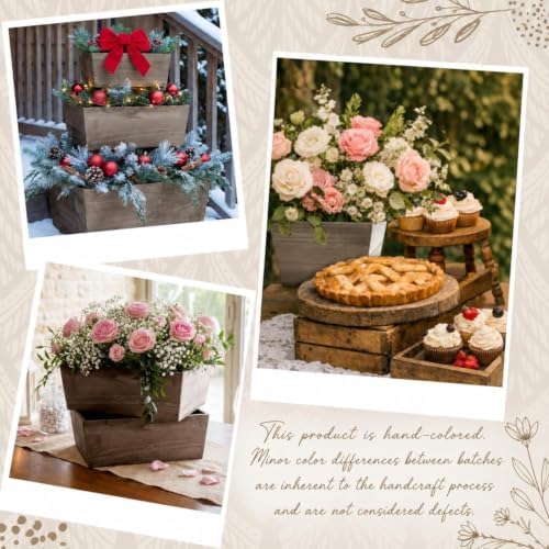 Dandat 4 Set 6 Inch Wooden Flower Box Rustic Table Centerpieces,Brown - Image 6