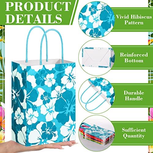 Teling 48 Pcs Hawaiian Party Favor Hibiscus Luau Paper Bags with Handles - Image 3