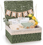 Gerrii Wedding Party Decoration 12 x 9.4 x 5.3 in Large Wicker Storage Basket with Lid Wedding Card Box and Card Banner Set Money Envelope Box Gift for Baby Shower Favor Supplies(Sage Green) by Gerrii