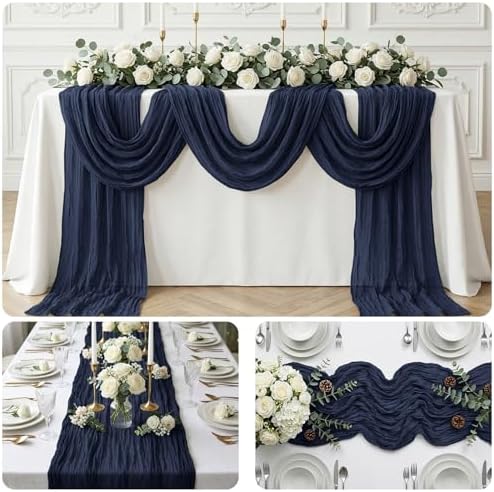 20 Pack Navy Blue 17 x 108 Inch Cheesecloth Table Runner - Boho Gauze Sheer Fabric for Wedding Baby Shower Party Home Decor - Image 7